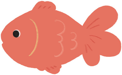 Cute Red-Orange Goldfish PNG Illustration — Hand-drawn Kids Style