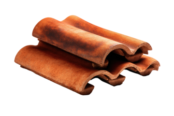 Stacked terracotta roof tiles, curved profile, warm reddish-brown color, showing texture and subtle variations in shade