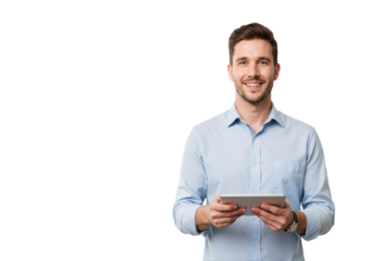 Modern Professional with Tablet: Confident, Approachable, Tech-Savvy