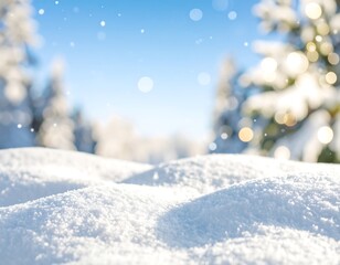 Snowy landscape with sunlit snowdrifts