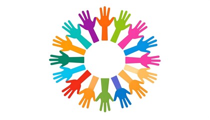 Hands in a circle, diverse colors