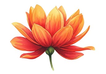 Fototapeta premium Radiant Bloom: An Exquisite Orange Flower - A vibrant watercolor painting of a single orange flower, symbolizing warmth, growth, beauty, nature, and serenity