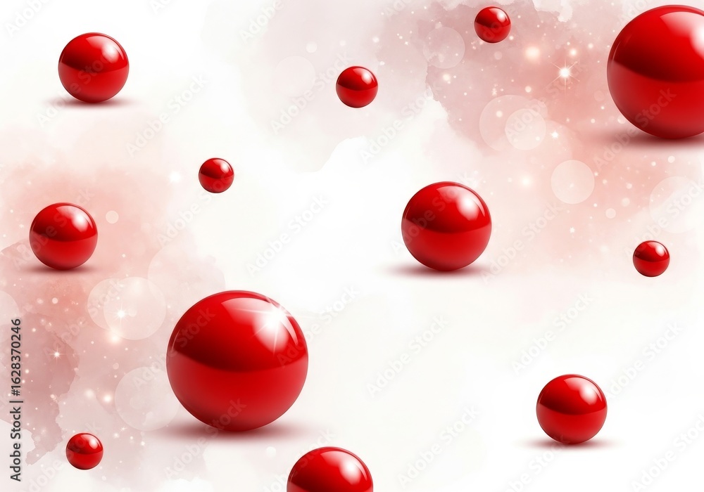 Poster red spheres floating on white background - abstract of red spheres floating on a white background wi