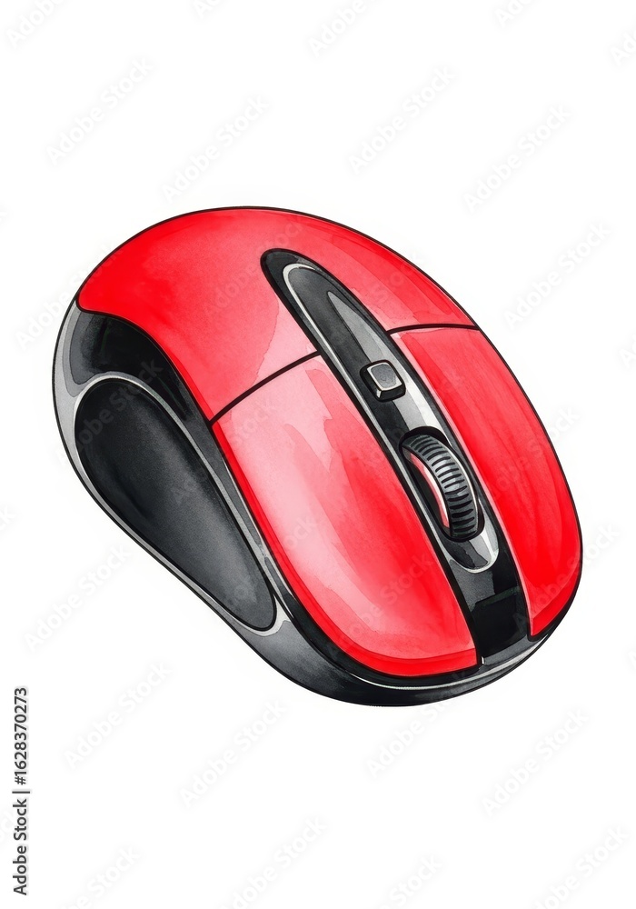 Poster red wireless computer mouse - a vibrant red wireless computer mouse with black accents, isolated on 