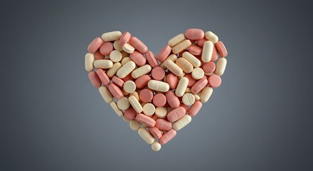 Heartfelt Medicine: Pills Arranged in a Heart Shape on Dark Background