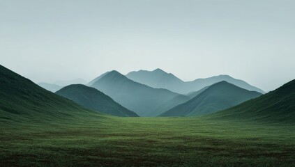 Fototapeta premium Misty mountain range, lush green valley