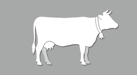 White cow silhouette with bell on gray background