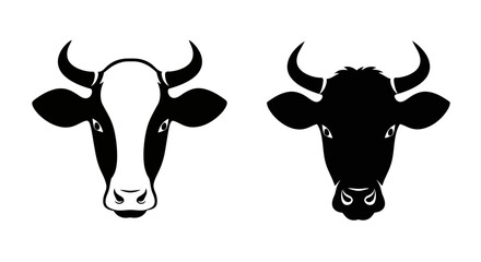 Two stylized cow heads one black and white one solid black