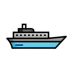 Obraz premium Cruiser Ship Icon – Flat Vector Illustration of Ocean Cruise Liner, Sea Travel Symbol, Modern Maritime Transport Isolated on White for Travel, Tourism, and Nautical Concepts