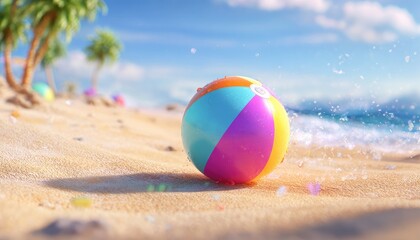 Obraz premium Vibrant beach scene with colorful beach ball