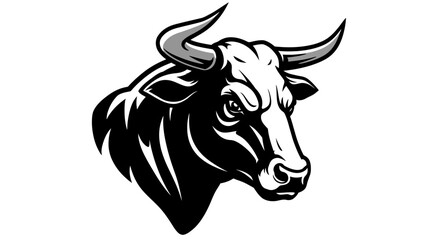 Aggressive bull head mascot in black and white