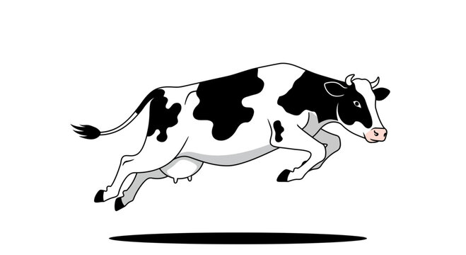Energetic holstein cow leaping through the air