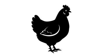 Black silhouette of a chicken standing on a white background