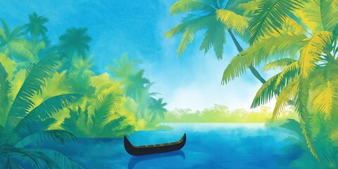 Watercolor illustration of boat for onam celebration.
