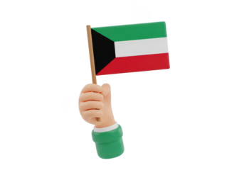 Hand holding kuwait flag isolated on transparent background