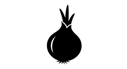 Simple black silhouette of an onion on a white background