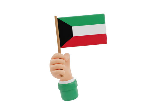 Hand holding kuwait flag isolated on transparent background