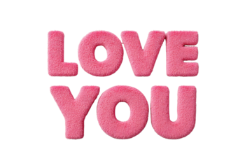 Pink Plush Love You Text on Transparent Background Romantic Message for Valentine Day