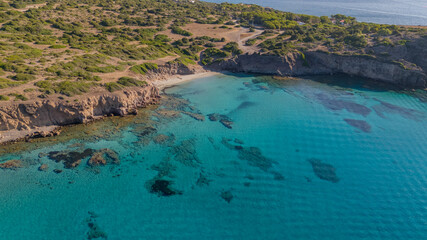 Landscape seen from above, along the Sardinian coast, southern Sardinia with its typical...