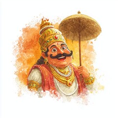 Watercolor illustration of king mahabali for onam.