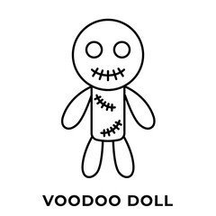 Voodoo Doll Icon, Creepy Halloween Curse Doll with Pins, Icon Outline Style