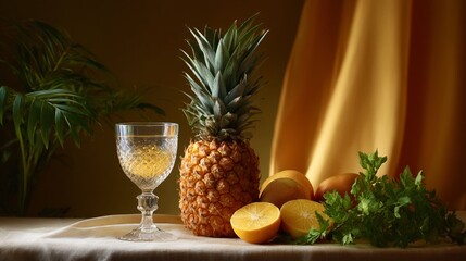glass of champagne with fruits and berries