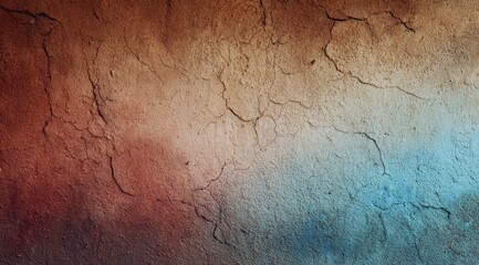 Obraz premium Textured surface with muted color variations. Cracks and irregularities are prominent, in shades of brown, beige, and muted blue. The light suggests an unevenly lit backdrop