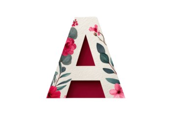 Decorative Letter A with Pink and Green Floral Design on Transparent Background