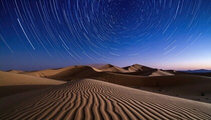 Starry Night Sky Over Desert Sand Dunes at Twilight