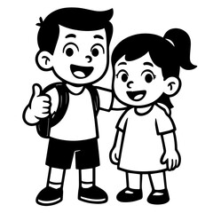 Happy School Kids Cartoon Vector – Boy and Girl Smiling Together