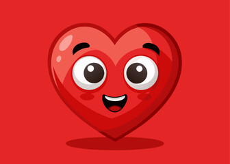 Fototapeta premium Happy cartoon heart character with big eyes and smiling mouth