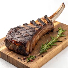Whole grilled beef rib with crispy edges and charred fat, rustic style, isolated on transparent background, photorealistic, front angle
