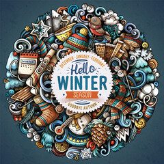 Cartoon vector doodles Winter illustration
