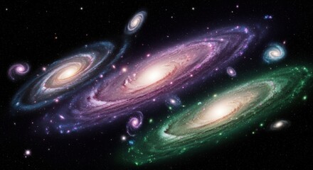 Colorful Galaxy Clusters in Deep Space with Bright Stars and Nebulae