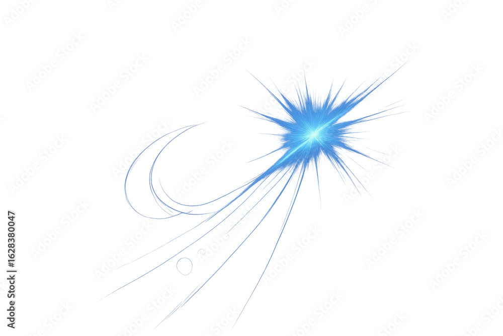Poster radiating light beams and swirling patterns generate a captivating blue glow effect on a transparent
