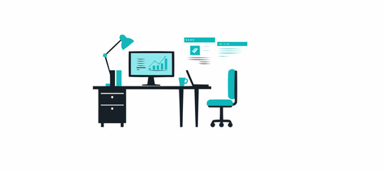 An office desk with computer.