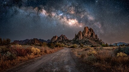 Fototapeta premium Serene Night Desert Landscape in Southwestern United States