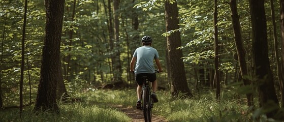 Electric Bicycle Ride Through Forest Trail : A peaceful ride through nature on an electric bicycle — clean transport meets wellness.