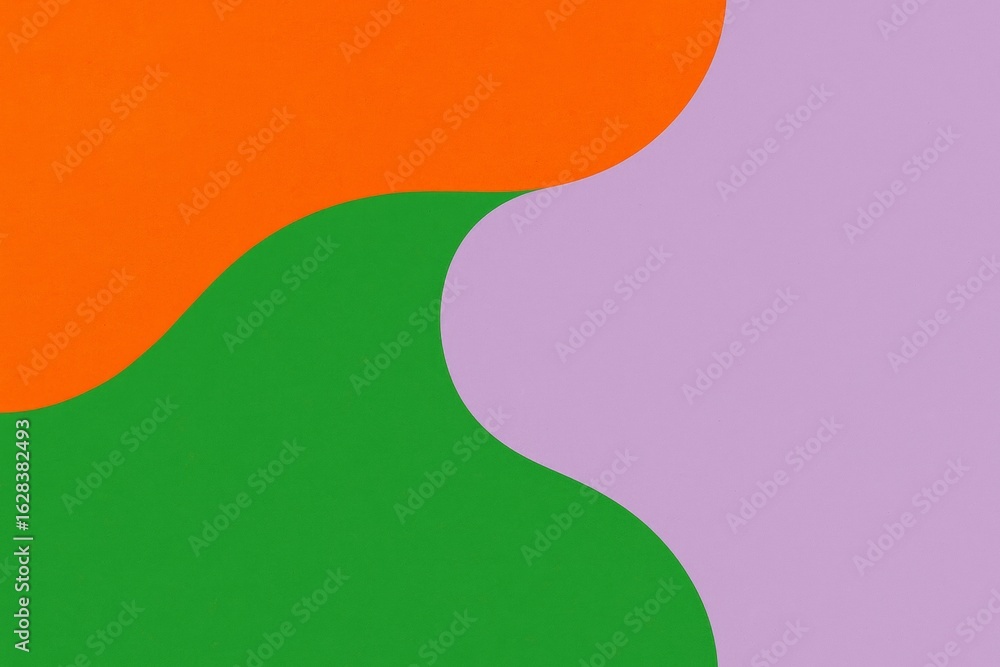 Poster wavy orange, green, purple abstract pattern creating dynamic visual energy with contemporary graphic
