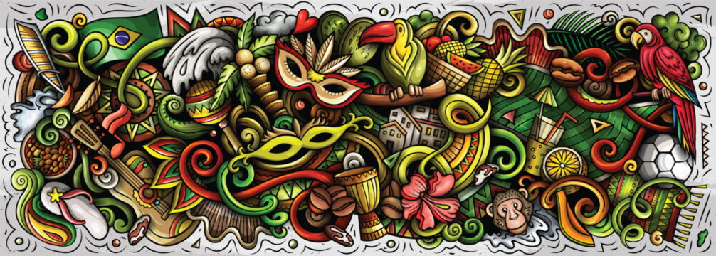 Brazil vector cartoon doodle banner design