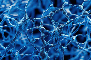 A blue and white image of a brain with many blue and white lines