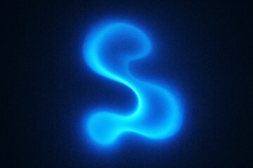 Naklejka premium Luminous blue plasma energy forming sweeping s shape, generating dynamic technological visualization against deep dark background