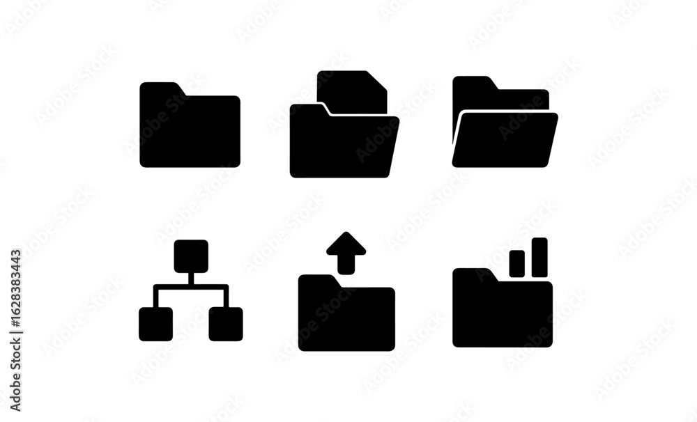 Poster set of silhouette folder icons for document and data management