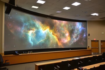 Holographic galaxy projection in a lecture hall with clean space in the foreground