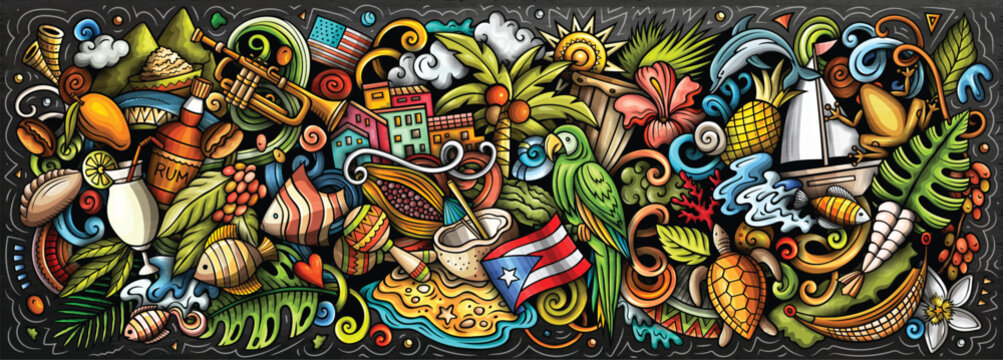 Puerto Rico cartoon doodle vector banner