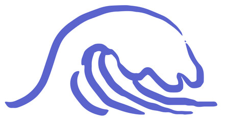 Bold crayon wave in motion, created in vector hand drawn chalk for sea travel projects, nature posters, beach decor, coastal surf themes, tropical minimalist illustrations. © KPstudio