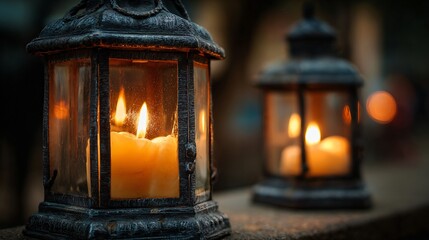 Elegant Glass Lanterns with Two Candles Illuminating Ambiance