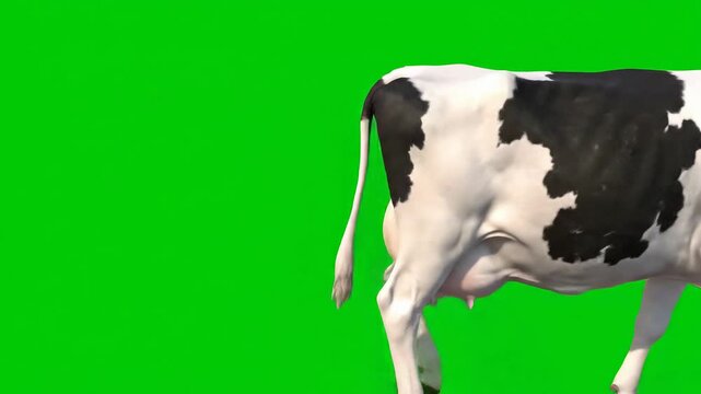 Realistic cow walking across a vibrant green screen makes this ideal for livestock ads, farm animations, and agricultural marketing campaigns