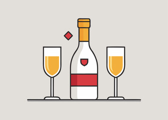 Celebration with wine bottle and two glasses