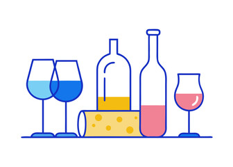 Stylized wine and cheese pairing illustration